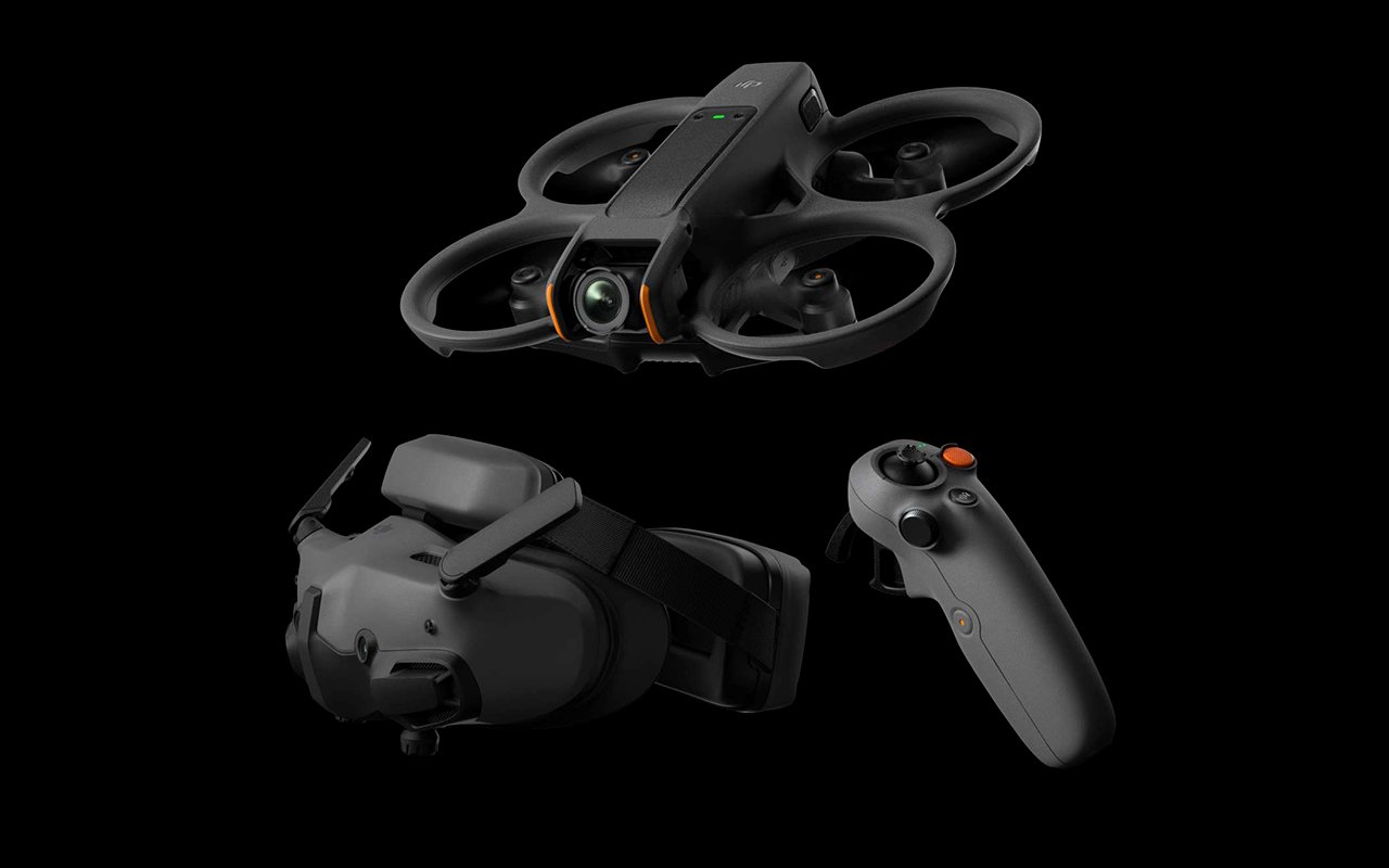 DJI Avata 2 drone with DJI Goggles 3 headset and DJI RC Motion 3 controller. Experience the thrill of FPV flight with intuitive controls and a fully immersive viewing experience.